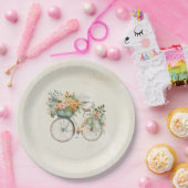 花かご水彩付き房保ヴィンテージ自転車 ペーパープレート (パーティー)