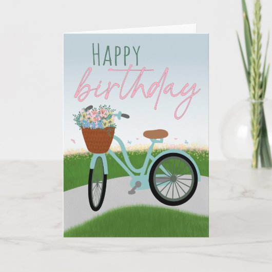 花かご自転車の誕生日 カード (正面)