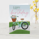 花かご自転車の誕生日 カード (黄色い花)