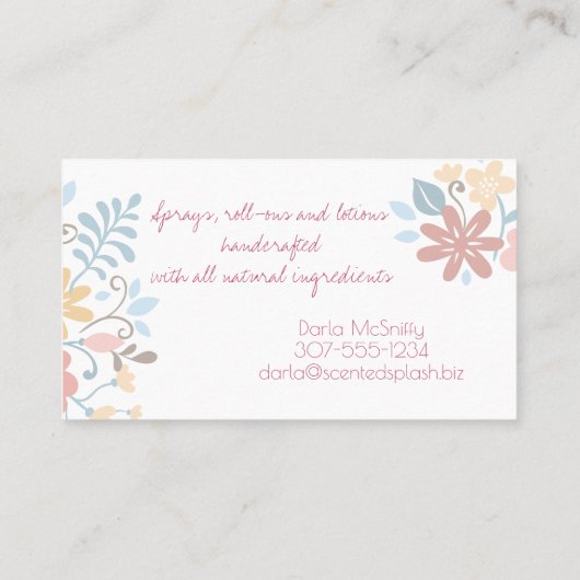 花から採った香水のボトルのにおいのローションの名刺 名刺 (裏面)