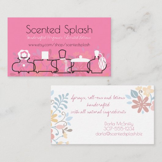 花から採った香水のボトルのにおいのローションの名刺 名刺 (正面/裏面)