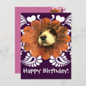 花から覗く子犬の愛 ポストカード (正面/裏面)