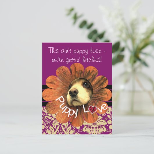 花から覗く子犬の愛 案内ポストカード (スタンド正面)