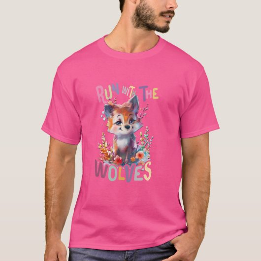 花かわいいオオカミ動物の将来のアルファオオカミ Tシャツ (正面)