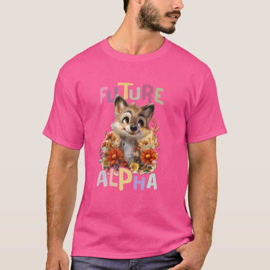 花かわいいオオカミ動物の将来のアルファオオカミ Tシャツ (正面)