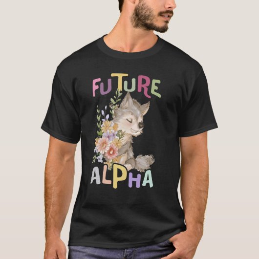花かわいいオオカミ動物の将来のアルファオオカミ Tシャツ (正面)