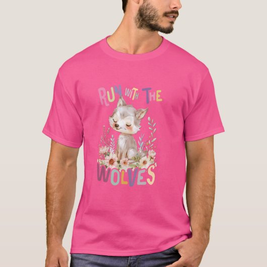花かわいいオオカミ動物の将来のアルファオオカミ Tシャツ (正面)