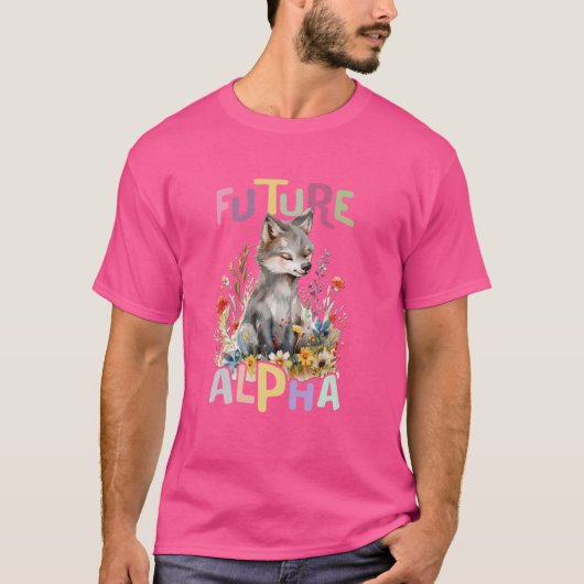 花かわいいオオカミ動物の将来のアルファオオカミ Tシャツ (正面)