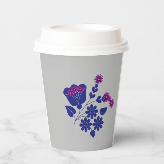 花かわいいグレー 紙コップ (正面)