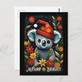 花かわいいサンタコアラベアーブラッククリスマス ポストカード (正面/裏面)