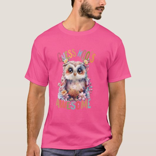 花かわいいフクロウ飛んでいる動物の朝b tシャツ (正面)