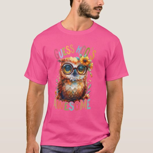花かわいいフクロウ飛んでいる動物の朝b tシャツ (正面)