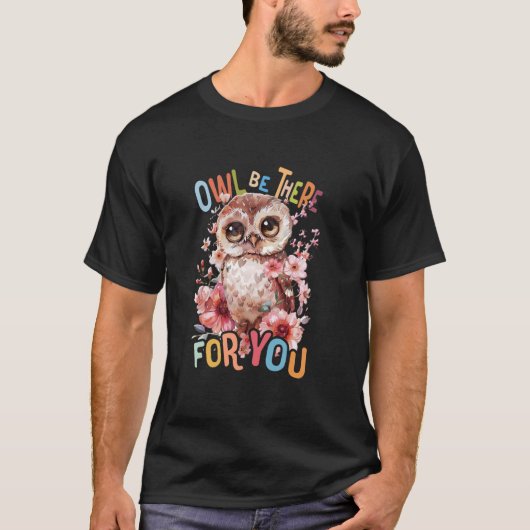 花かわいいフクロウ飛んでいる動物の朝b tシャツ (正面)