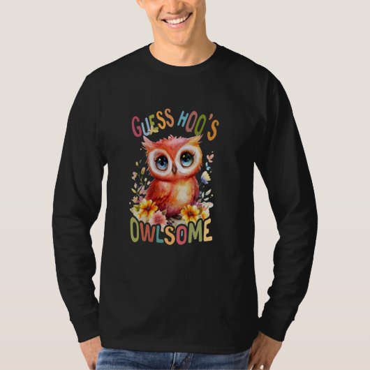 花かわいいフクロウ飛んでいる動物の朝b tシャツ (正面)