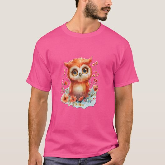花かわいいフクロウ飛んでいる動物の朝b tシャツ (正面)