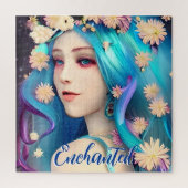 花かわいらしで魅了された女の子パーソナライズされた ジグソーパズル (縦)