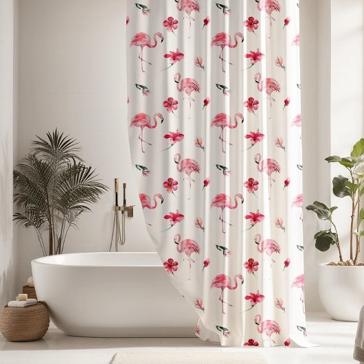 花かわいらしとピンクのフラミンゴ シャワーカーテン