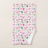 花かわいらしとピンクのフラミンゴ バスタオルセット (ハンドタオル)