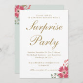 花かわいらしとミントグリーンサプライズパーティー 招待状 (正面/裏面)