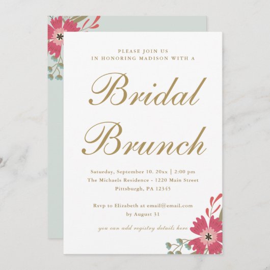 花かわいらしとミントグリーンブライダルブランチ 招待状 (正面/裏面)