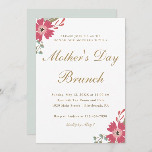 花かわいらしとミントグリーンマザーズデイブランチ 招待状 (正面/裏面)