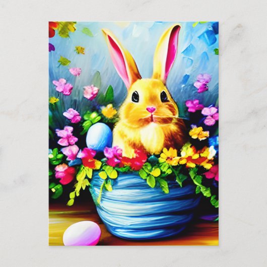 花かわいらしと可愛いバニー・イースター シーズンポストカード (正面)