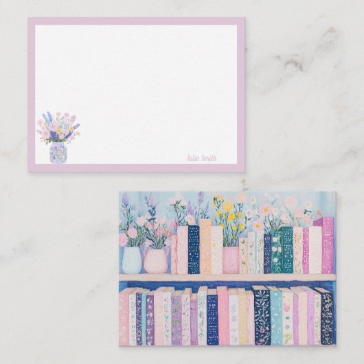 花かわいらしと書籍のノートカード ノートカード (正面/裏面)