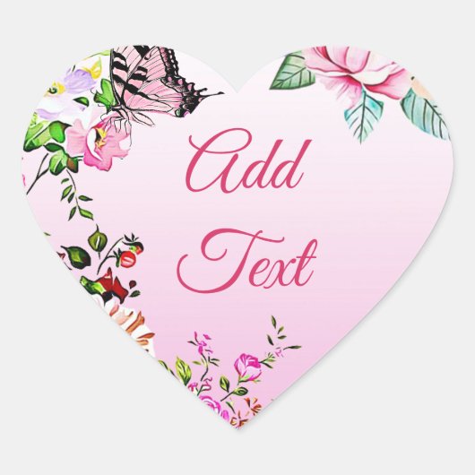 花かわいらしと蝶のハート ハートシール (正面)