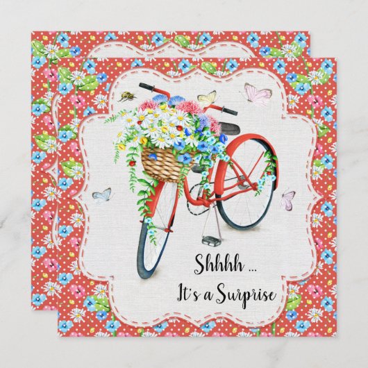 花かわいらしと赤バイクサプライズ誕生日パーティー 招待状 (正面/裏面)