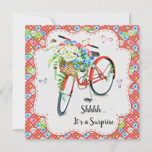 花かわいらしと赤バイクサプライズ誕生日パーティー 招待状 (正面)