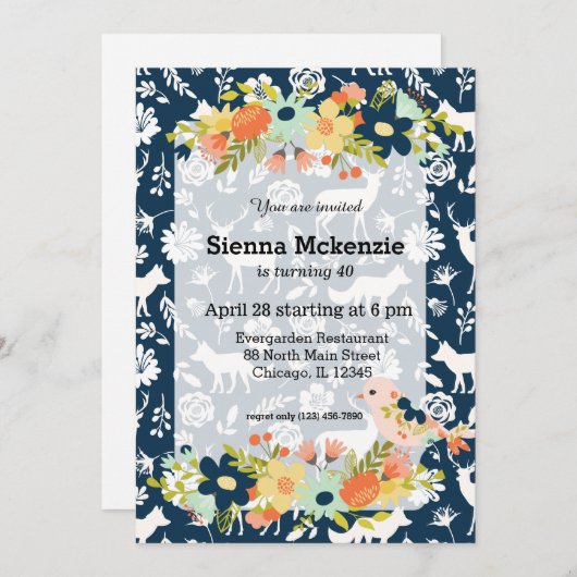 花かわいらしと鳥 招待状 (正面/裏面)