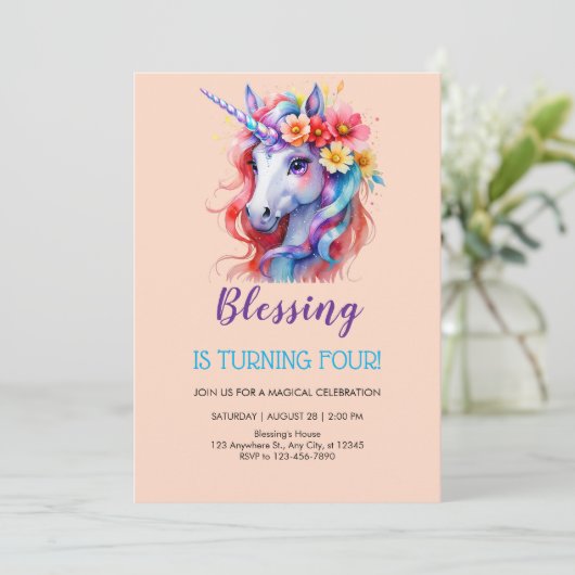 花かわいらしの一角誕生日 招待状 (スタンド正面)