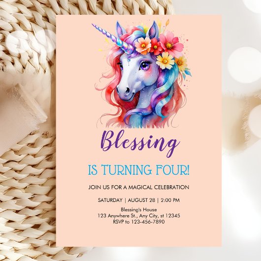 花かわいらしの一角誕生日 招待状