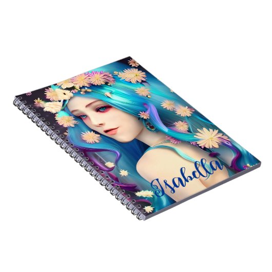 花かわいらしの付いたEtherealのパーソナライズされた女の子 ノートブック (右側)