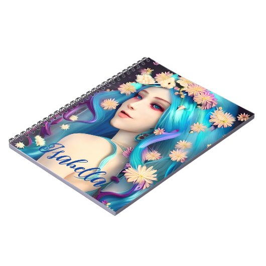 花かわいらしの付いたEtherealのパーソナライズされた女の子 ノートブック (左側)