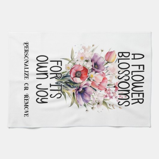 花かわいらしの花束と感動的引用文 キッチンタオル (横)