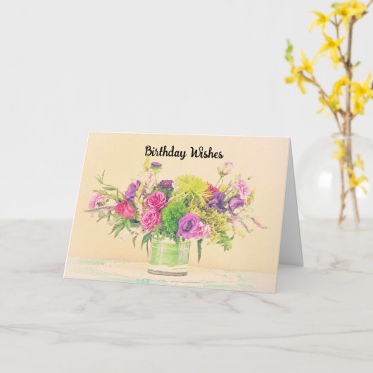 花かわいらしの花瓶ヴィンテージスタイル誕生日カード カード (黄色い花)