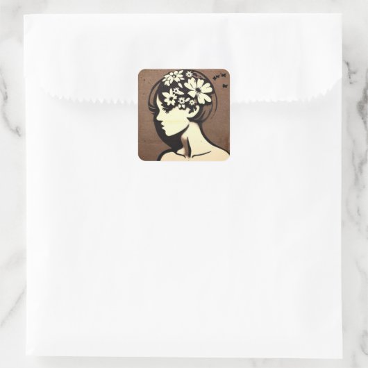 花かわいらしを持つ女の子の髪の毛のアシンプルート スクエアシール (バッグ)