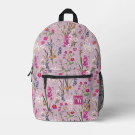 花かわいらしカラフル模様ライトパープル プリントバックパック