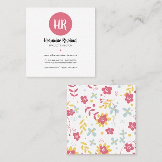 花かわいらしカラフル紋名刺 スクエア名刺 (正面/裏面)