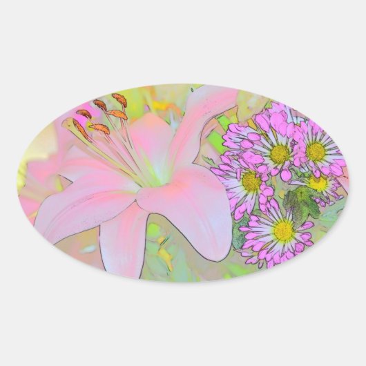 花かわいらしカラフル 楕円形シール (正面)
