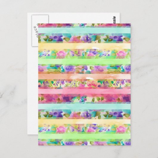 花かわいらしストライプ類水彩手絵を描 ポストカード (正面/裏面)