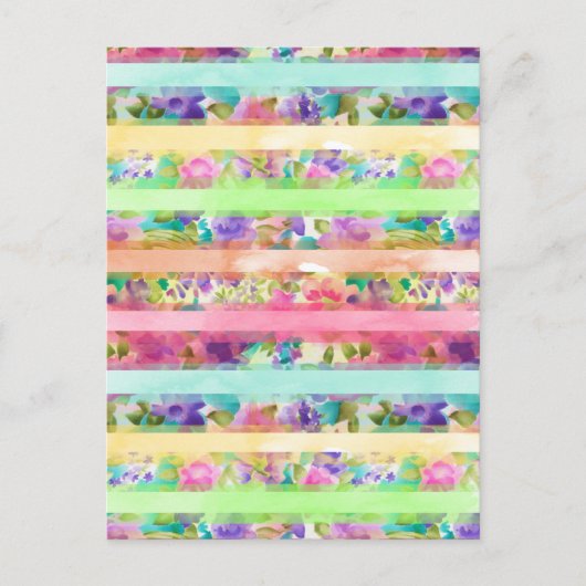 花かわいらしストライプ類水彩手絵を描 ポストカード (正面)