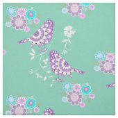 花かわいらしハートとパターン(の模様が)ある鳥 ファブリック (見本)