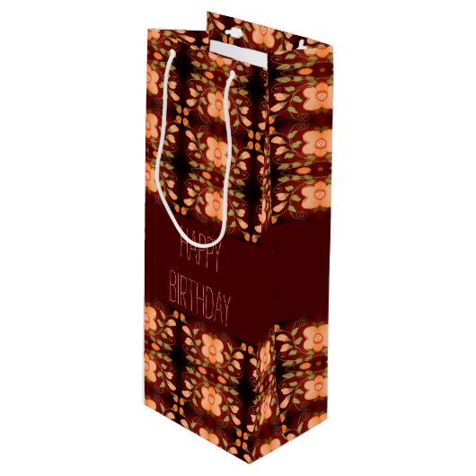 花かわいらしパターン（の模様が）ある紙誕生日抱き枕 ワインギフトバッグ (正面アングル)