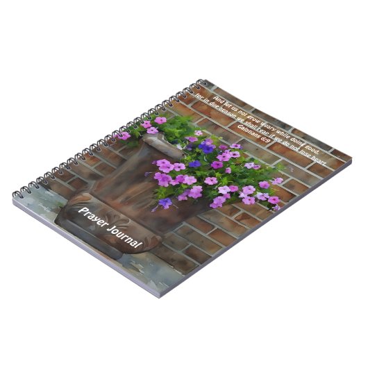 花かわいらしピンク紫バイブル聖句祈りの言葉 ノートブック (左側)