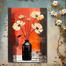 花かわいらしモダンと花瓶誕生日 カード