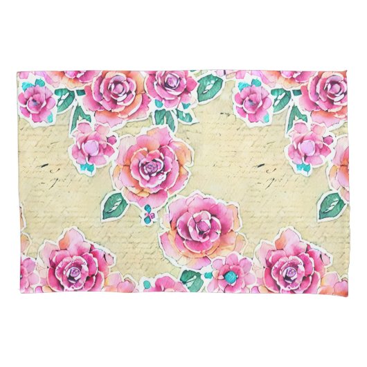 花かわいらしモダン付ヴィンテージ紙背景 枕カバー (正面)