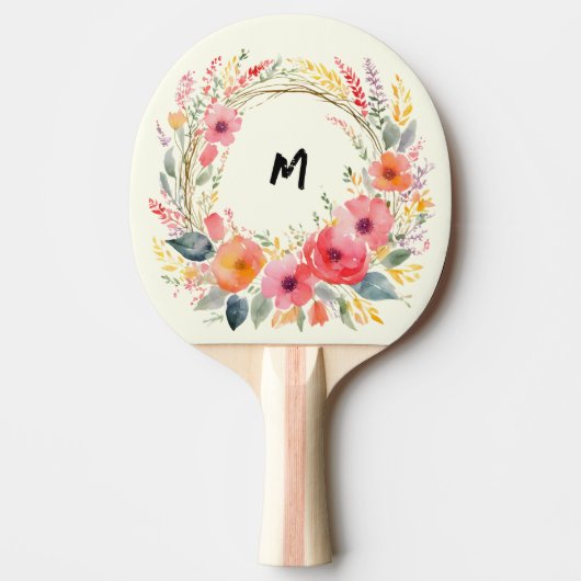 花かわいらしリースモノグラムのフローラエレガント 卓球ラケット (正面)