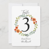 花かわいらしリース |テーブル番号カード 招待状 (裏面)